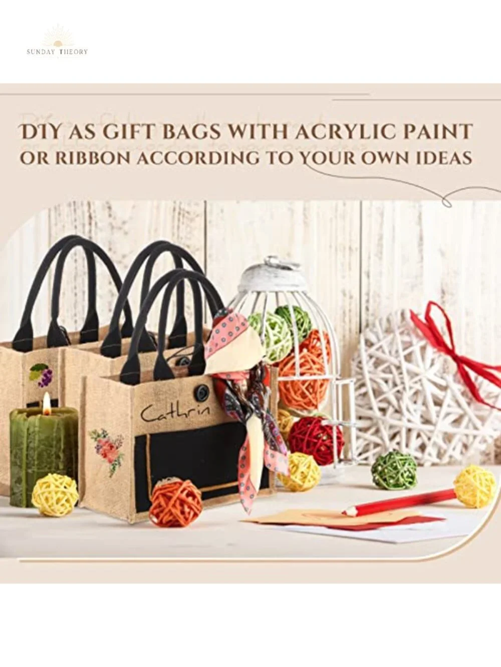 16 Pc Jute Burlap Totes Reusable Grocery Bags with Handles for Wedding Gifts